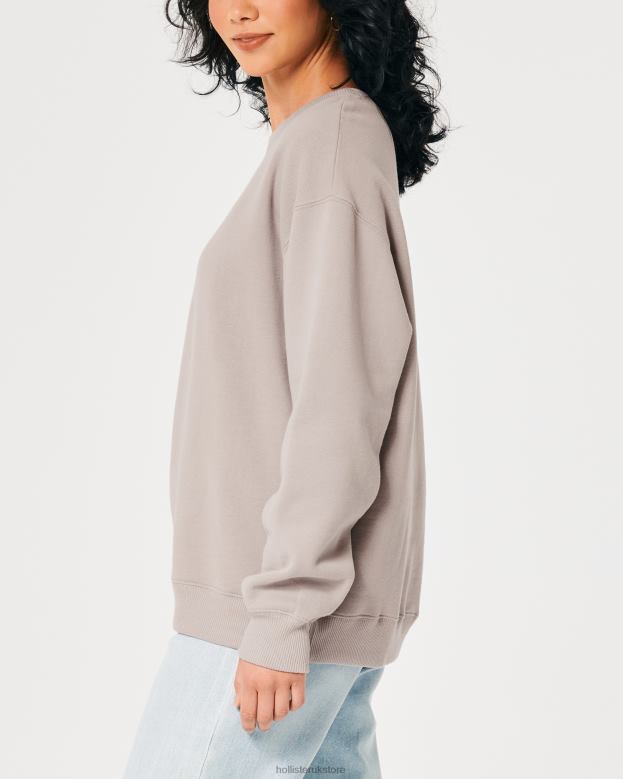 Tops Hollister Women Oversized Icon Crew Sweatshirt 4882019 Taupe
