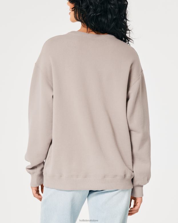Tops Hollister Women Oversized Icon Crew Sweatshirt 4882019 Taupe