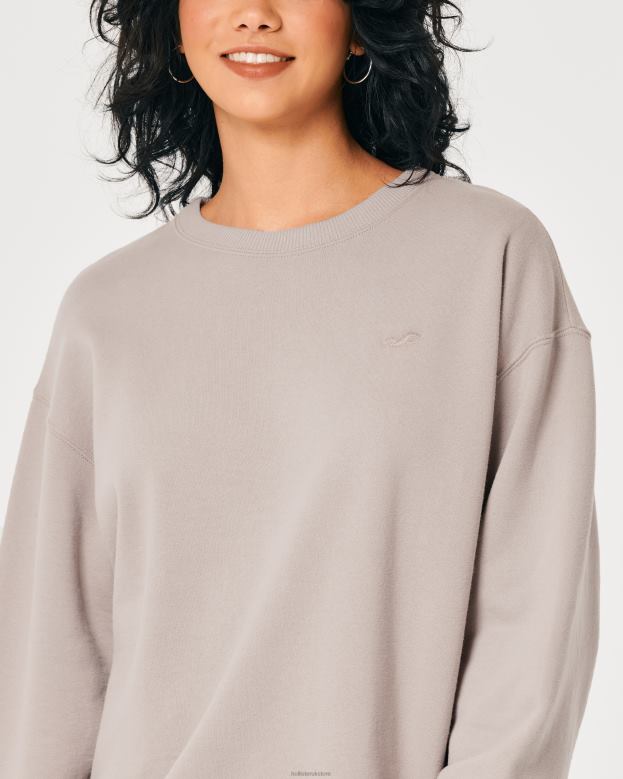Tops Hollister Women Oversized Icon Crew Sweatshirt 4882019 Taupe