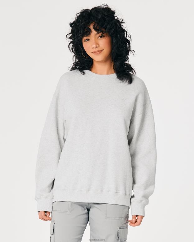 Tops Hollister Women Oversized Icon Crew Sweatshirt 4882028 Light Heather Grey