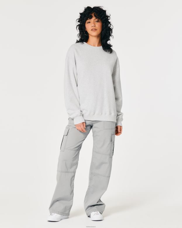 Tops Hollister Women Oversized Icon Crew Sweatshirt 4882028 Light Heather Grey