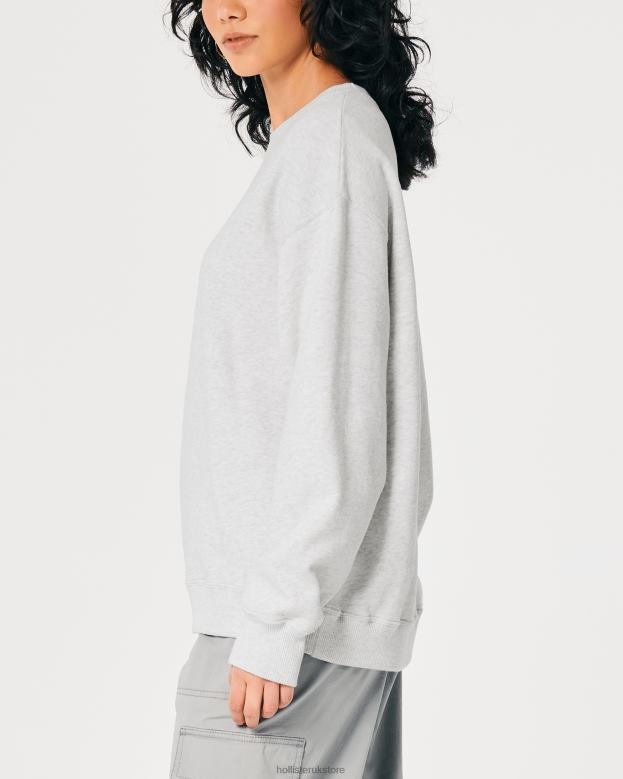 Tops Hollister Women Oversized Icon Crew Sweatshirt 4882028 Light Heather Grey