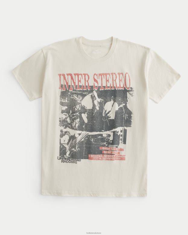 Tops Hollister Women Oversized Inner Stereo Graphic Tee 48820229 Cream