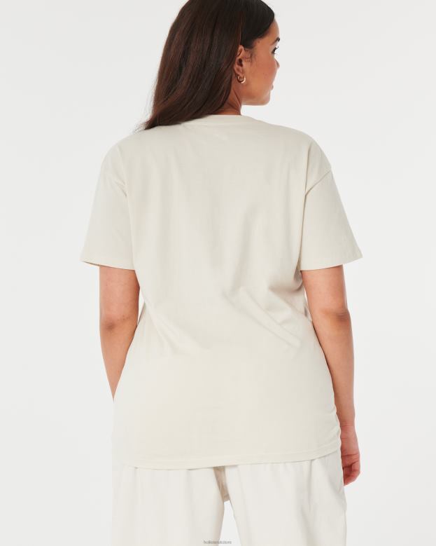 Tops Hollister Women Oversized Inner Stereo Graphic Tee 48820229 Cream