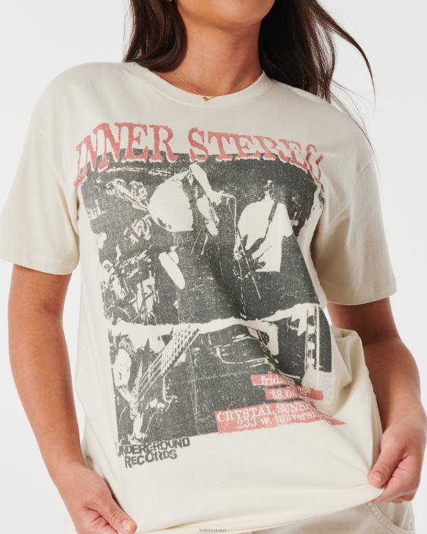 Tops Hollister Women Oversized Inner Stereo Graphic Tee 48820229 Cream