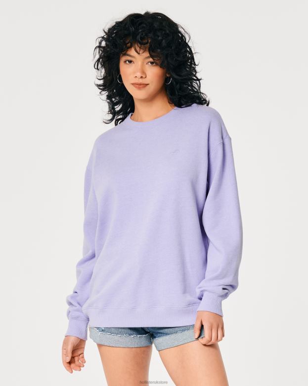 Tops Hollister Women Oversized Logo Icon Crew Sweatshirt 4882025 Lavender