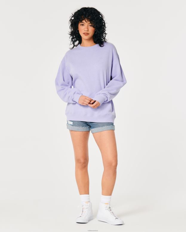 Tops Hollister Women Oversized Logo Icon Crew Sweatshirt 4882025 Lavender
