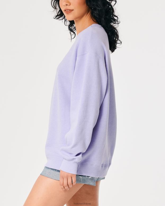 Tops Hollister Women Oversized Logo Icon Crew Sweatshirt 4882025 Lavender