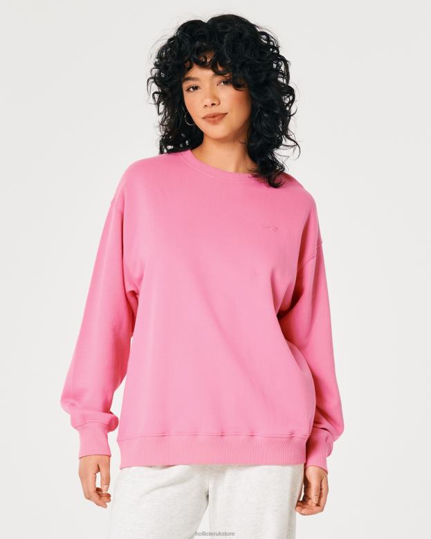 Tops Hollister Women Oversized Logo Icon Crew Sweatshirt 4882078 Pink