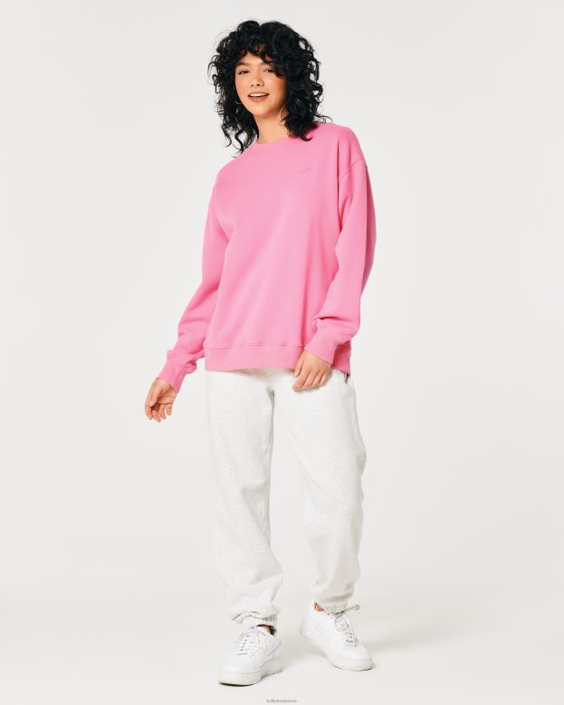 Tops Hollister Women Oversized Logo Icon Crew Sweatshirt 4882078 Pink