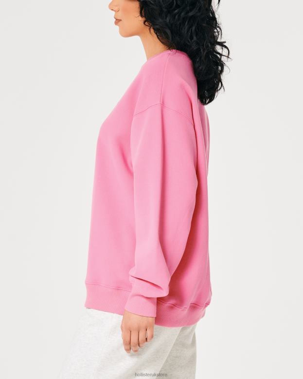 Tops Hollister Women Oversized Logo Icon Crew Sweatshirt 4882078 Pink