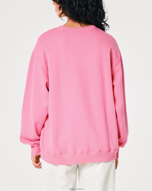 Tops Hollister Women Oversized Logo Icon Crew Sweatshirt 4882078 Pink