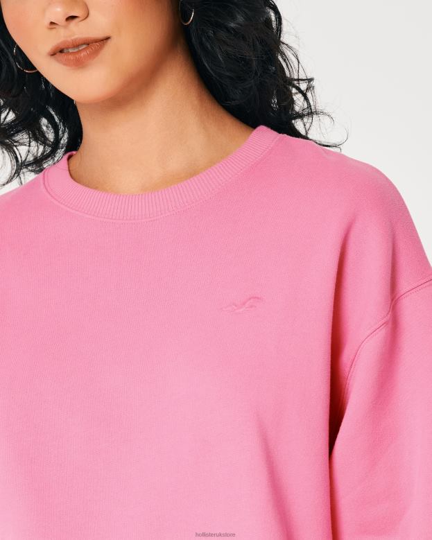 Tops Hollister Women Oversized Logo Icon Crew Sweatshirt 4882078 Pink
