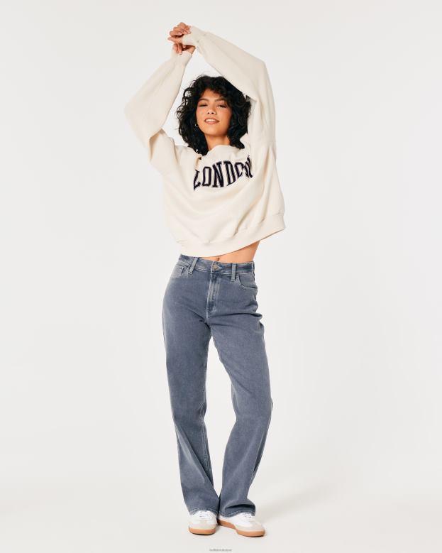 Tops Hollister Women Oversized London Graphic Crew Sweatshirt 4882046 Cream