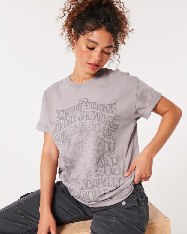 Tops Hollister Women Oversized London Theatre Graphic Tee 48820114 Purple Grey