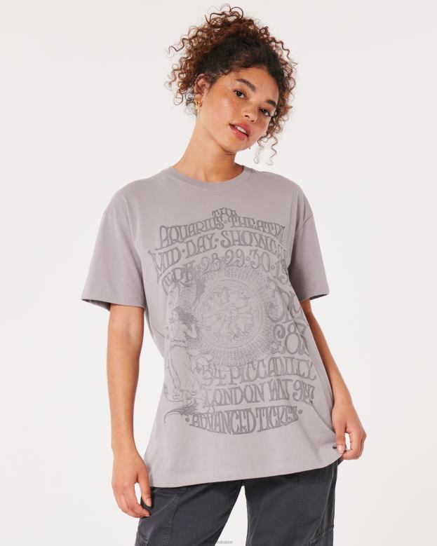 Tops Hollister Women Oversized London Theatre Graphic Tee 48820114 Purple Grey