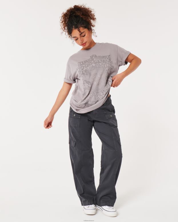 Tops Hollister Women Oversized London Theatre Graphic Tee 48820114 Purple Grey
