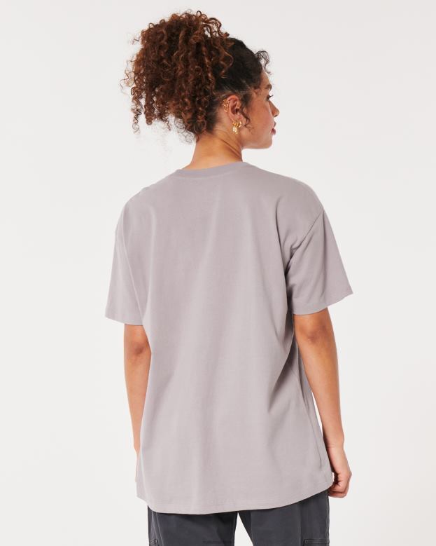 Tops Hollister Women Oversized London Theatre Graphic Tee 48820114 Purple Grey