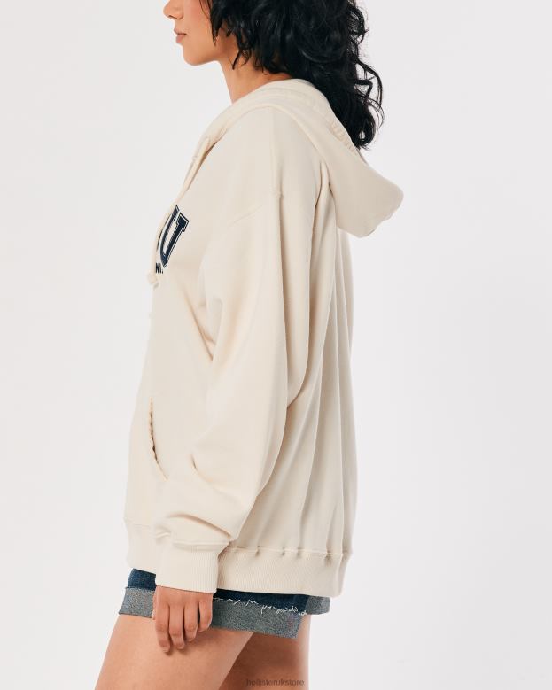 Tops Hollister Women Oversized Malibu California Graphic Full-Zip Hoodie 48820154 Cream