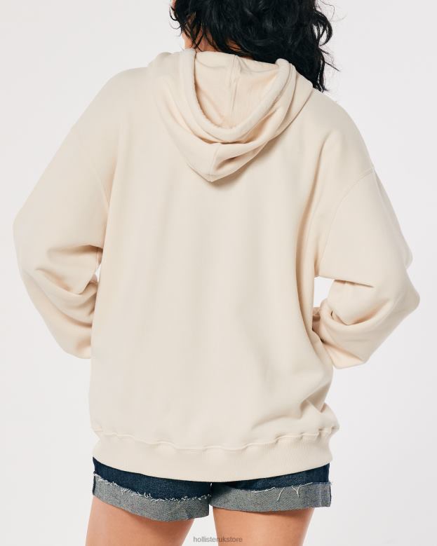 Tops Hollister Women Oversized Malibu California Graphic Full-Zip Hoodie 48820154 Cream
