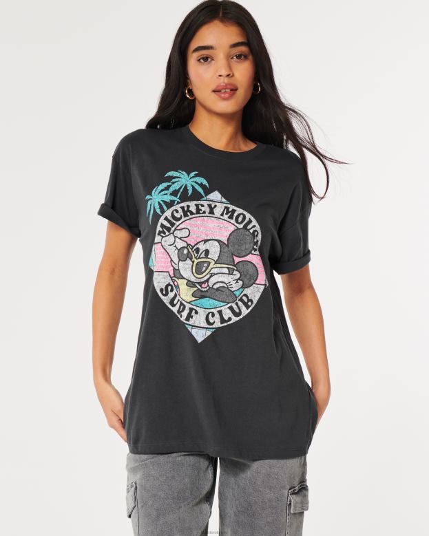 Tops Hollister Women Oversized Mickey Mouse Graphic Tee 48820127 Dark Grey