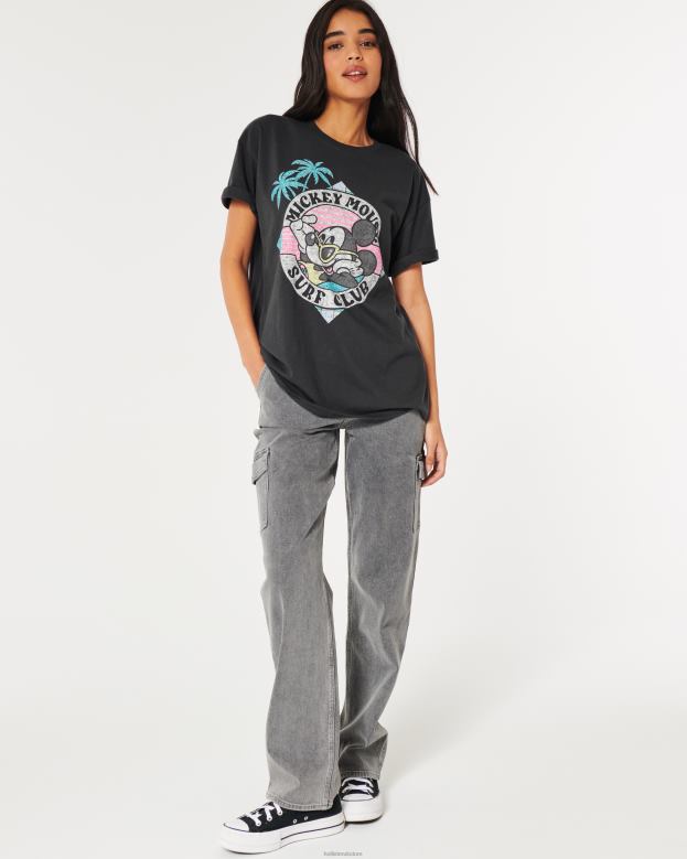 Tops Hollister Women Oversized Mickey Mouse Graphic Tee 48820127 Dark Grey