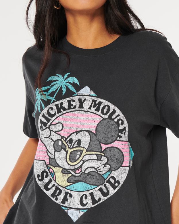 Tops Hollister Women Oversized Mickey Mouse Graphic Tee 48820127 Dark Grey