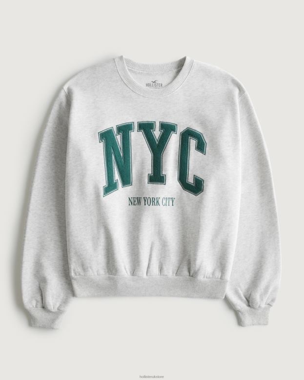 Tops Hollister Women Oversized New York City Graphic Crew Sweatshirt 4882011 Light Heather Grey