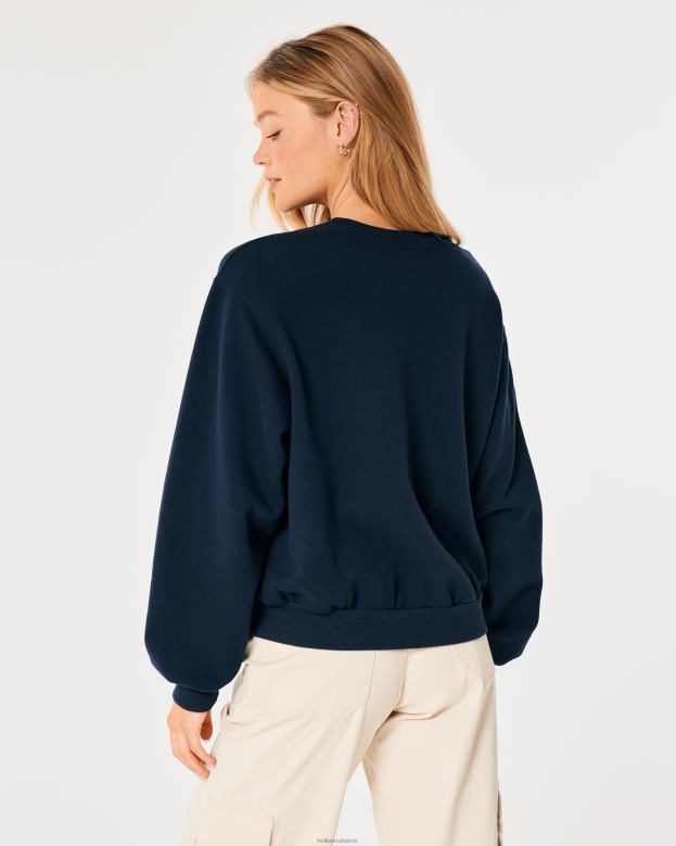 Tops Hollister Women Oversized Newport Rhode Island Graphic Crew Sweatshirt 488206 Navy Blue