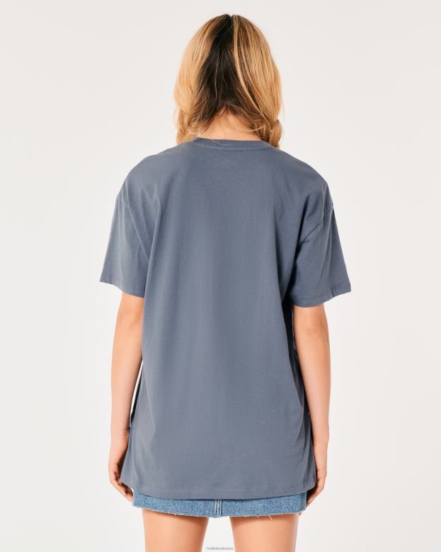 Tops Hollister Women Oversized Ocean Beach California Graphic Tee 4882010 Blue