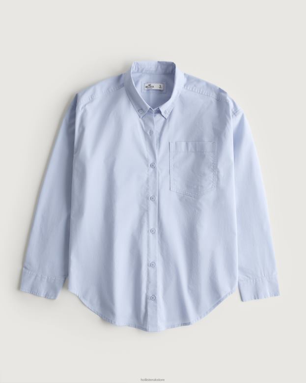 Tops Hollister Women Oversized Poplin Shirt 48820163 Light Blue