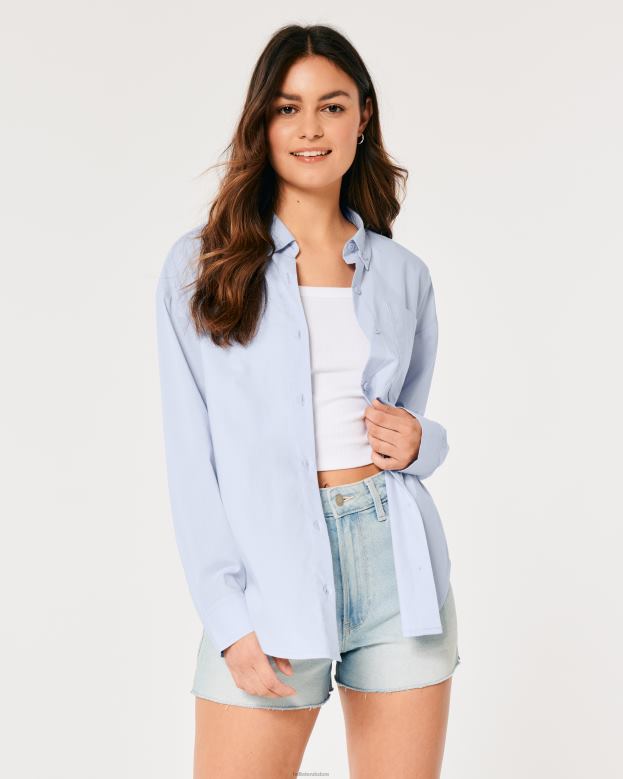 Tops Hollister Women Oversized Poplin Shirt 48820163 Light Blue