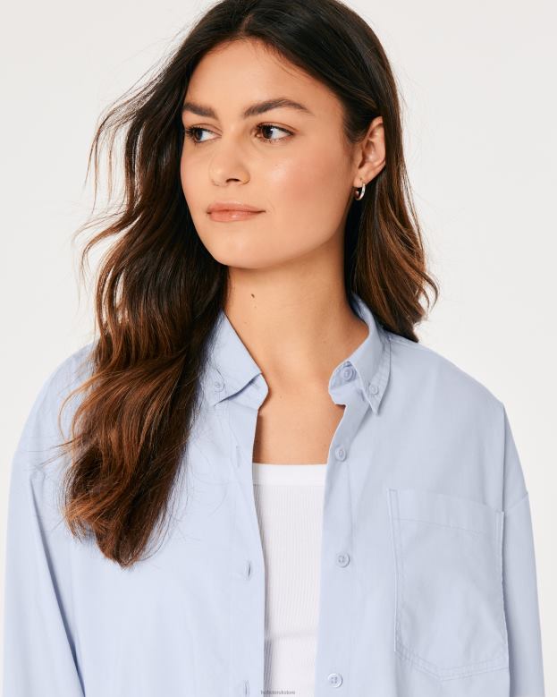 Tops Hollister Women Oversized Poplin Shirt 48820163 Light Blue