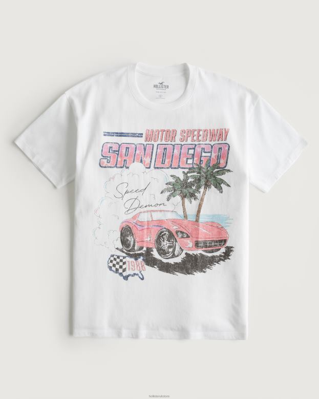 Tops Hollister Women Oversized San Diego Race Car Graphic Tee 48820358 White