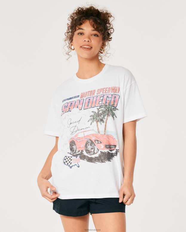 Tops Hollister Women Oversized San Diego Race Car Graphic Tee 48820358 White