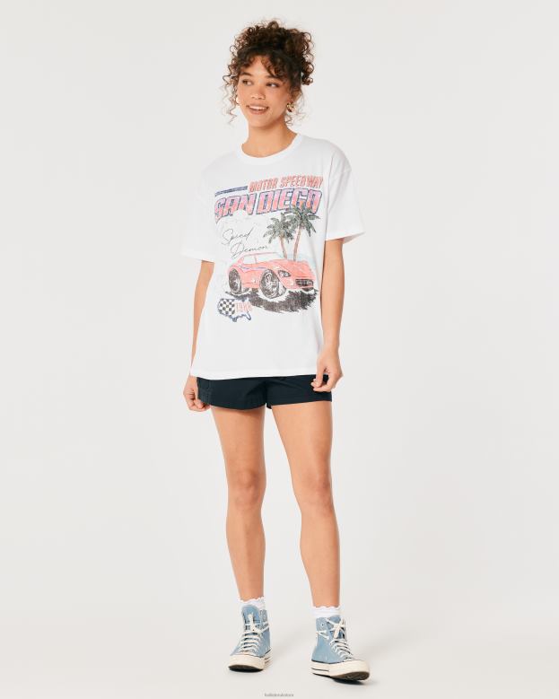 Tops Hollister Women Oversized San Diego Race Car Graphic Tee 48820358 White