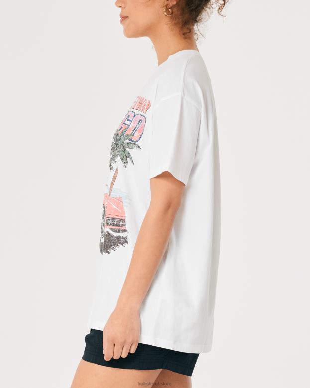 Tops Hollister Women Oversized San Diego Race Car Graphic Tee 48820358 White