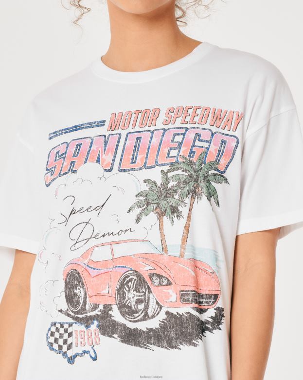 Tops Hollister Women Oversized San Diego Race Car Graphic Tee 48820358 White