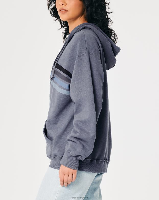 Tops Hollister Women Oversized Striped Full-Zip Hoodie 48820257 Heather Navy