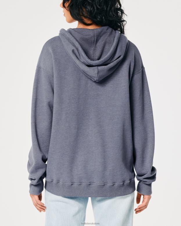 Tops Hollister Women Oversized Striped Full-Zip Hoodie 48820257 Heather Navy