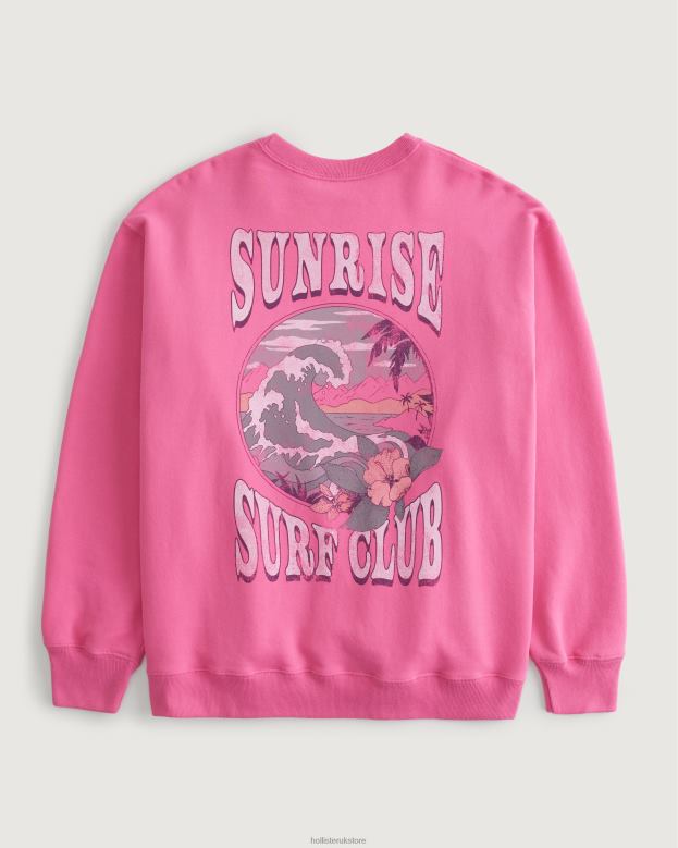 Tops Hollister Women Oversized Sunrise Surf Club Graphic Crew Sweatshirt 4882039 Pink