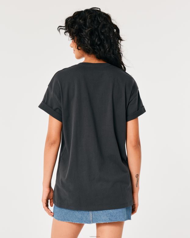 Tops Hollister Women Oversized Wild Spirits Motorcycle Graphic Tee 48820423 Dark Grey