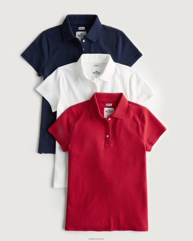 Tops Hollister Women Polo 3-Pack 4882088 Navy Blue-White-Red