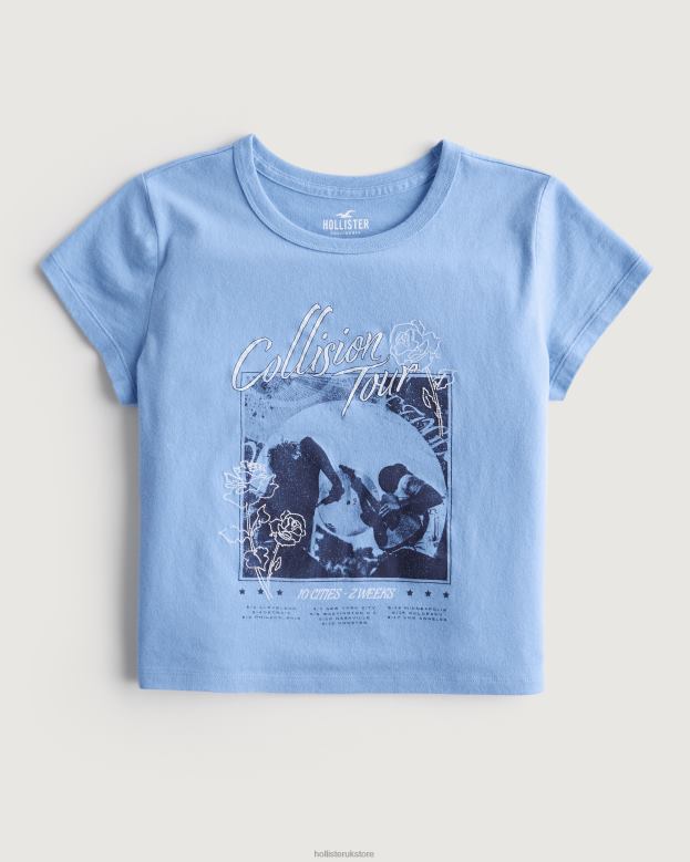Tops Hollister Women Relaxed Concert Graphic Baby Tee 48820336 Light Blue