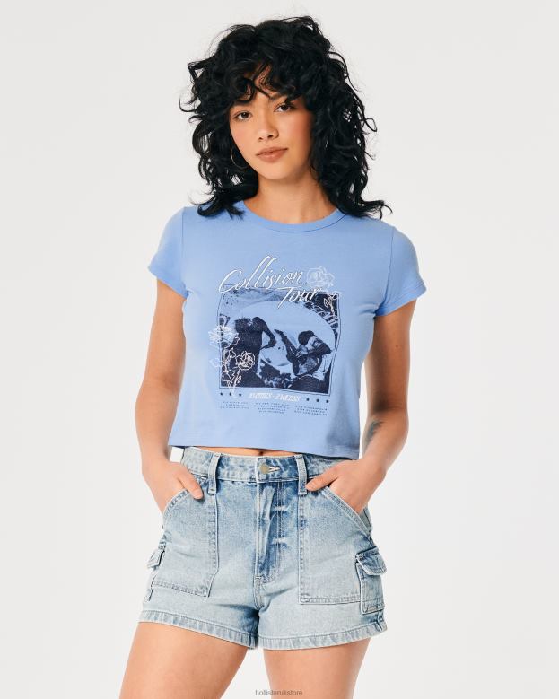 Tops Hollister Women Relaxed Concert Graphic Baby Tee 48820336 Light Blue