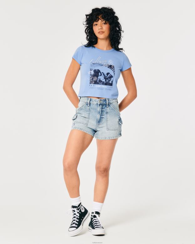 Tops Hollister Women Relaxed Concert Graphic Baby Tee 48820336 Light Blue