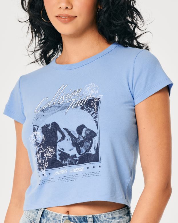 Tops Hollister Women Relaxed Concert Graphic Baby Tee 48820336 Light Blue