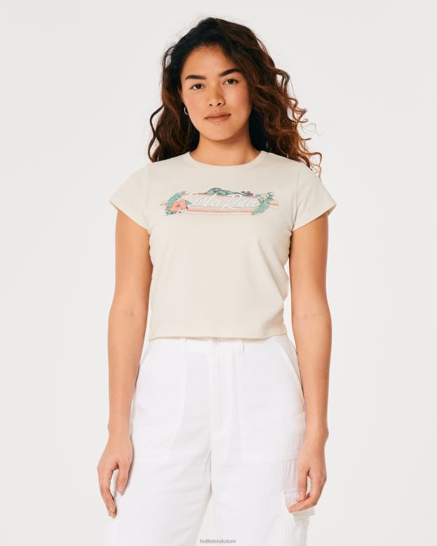 Tops Hollister Women Relaxed Costa Rica Graphic Baby Tee 48820359 Cream
