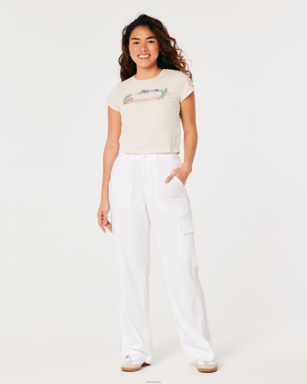 Tops Hollister Women Relaxed Costa Rica Graphic Baby Tee 48820359 Cream