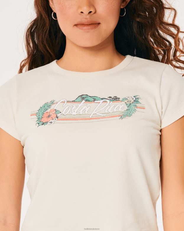 Tops Hollister Women Relaxed Costa Rica Graphic Baby Tee 48820359 Cream